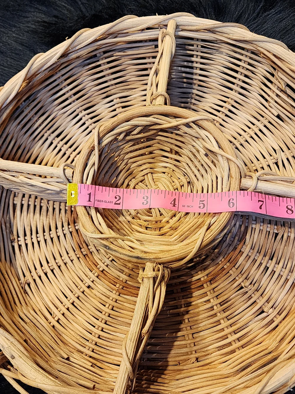 Woven Rattan Divided Serving Basket with White Ceramic Handles